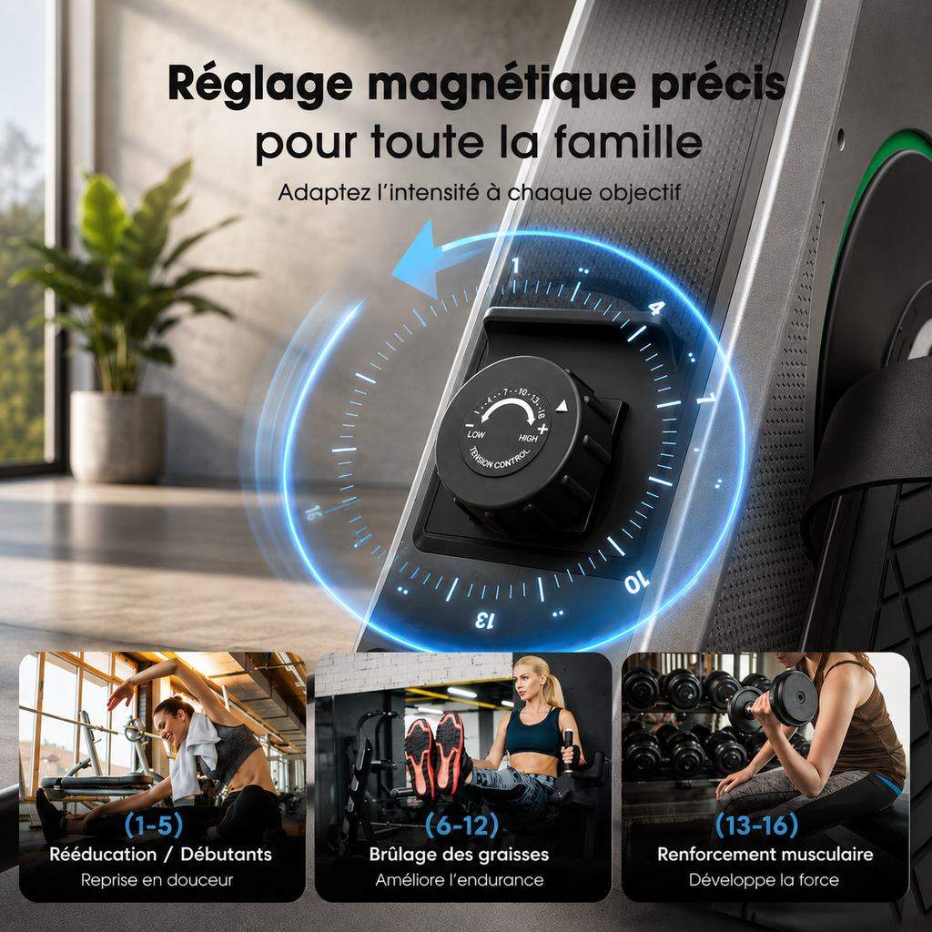 Rameur Magnétique 16 Niveaux pour la Maison